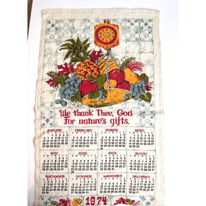 1974 Calendar Tea Towel Vintage Kitchen Linen 'Bless This House' Wall Hanging